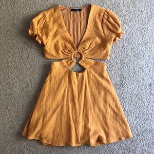 Cut-out Mini Sun Dress in Mustard Yellow